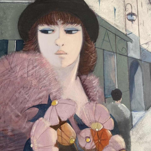 Charles Levier ‘Le Quai’ painting oil on canvas, ‘trente glorieuses’ style, 20th century