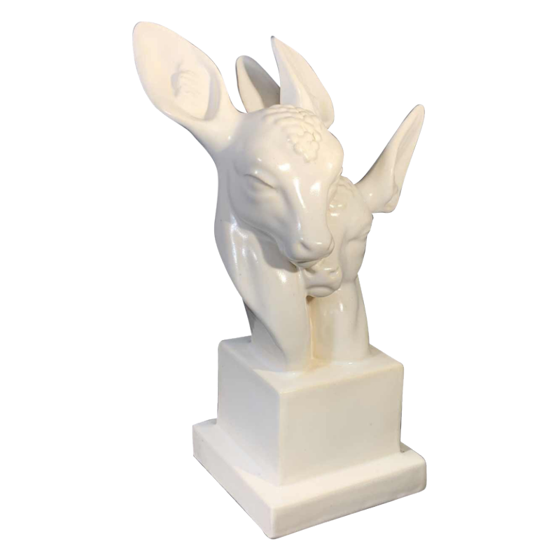 G.H. LAURENT, Art Deco Dieren Gebarsten Keramiek Sculptuur, Doe & Reekalf, 1930s