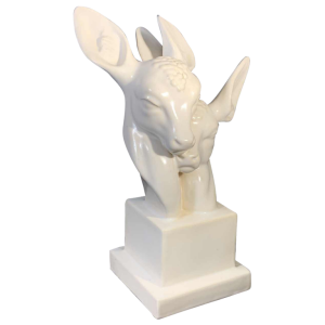 G.H. LAURENT, Art Deco Dieren Gebarsten Keramiek Sculptuur, Doe & Reekalf, 1930s
