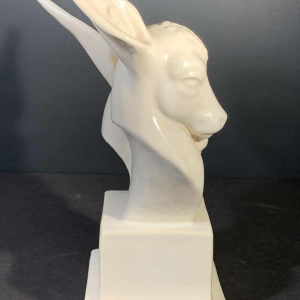 G.H. LAURENT, White Animal Sculpture Art Deco Ceramic Crackle Doe & Fawn 1930s