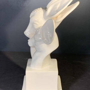 G.H. LAURENT, Sculpture Animalière Art Déco Céramique Craquelée Biche Faon 1930s