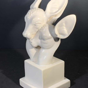 G.H. LAURENT, Art Deco Dieren Gebarsten Keramiek Sculptuur, Doe & Reekalf, 1930s