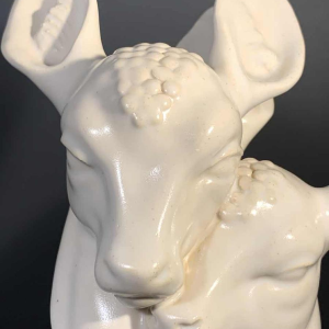 G.H. LAURENT, Art Deco Dieren Gebarsten Keramiek Sculptuur, Doe & Reekalf, 1930s