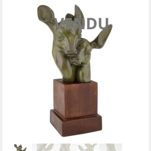 G.H. LAURENT, Sculpture Animalière Art Déco Céramique Craquelée Biche Faon 1930s