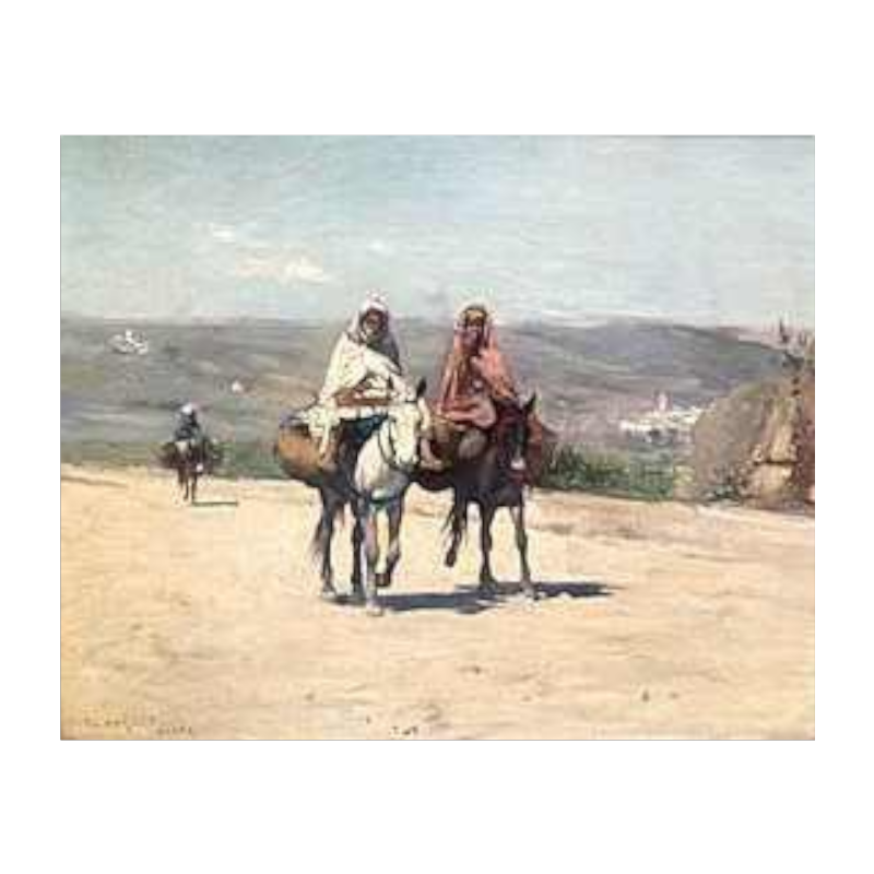 Frantz Charlet 'Paysage de désert et cavaliers à dos d'ânes' tableau orientaliste, ca 1900