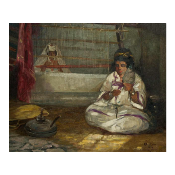 Emile Deckers La tisserande Orientalist painting, sketch, Bou Saäda 1930