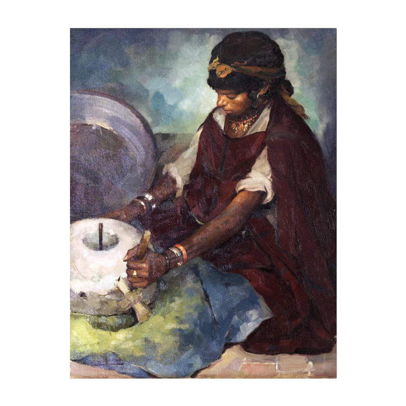 Max Leon Moreau 'Young woman on a lathe' orientalist painting
