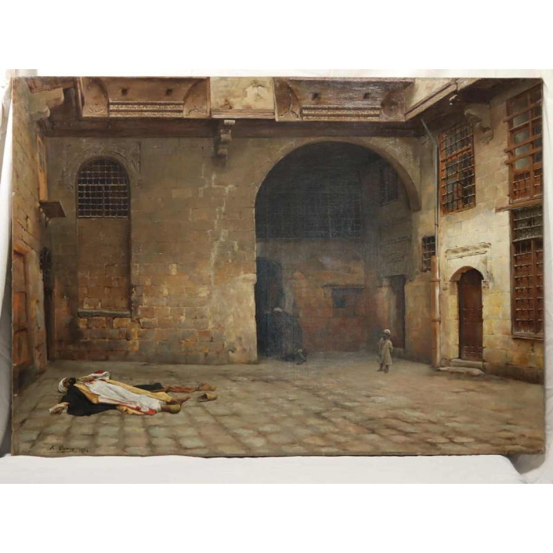 Karel OOMS 'Arabische afrekening' oriëntalistisch schilderij olieverf op doek, 1894