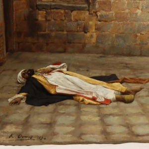Karel OOMS 'Arabische afrekening' oriëntalistisch schilderij olieverf op doek, 1894