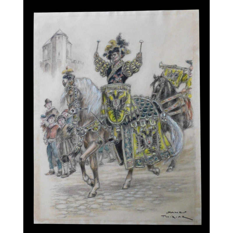 THIRIAR James - dessin - crayon et aquarelle sur papier, début 20ème siècle