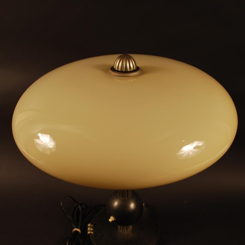 Art Deco table lamp, ball base, steel, nickel-plated metal and opaline, ca 1930