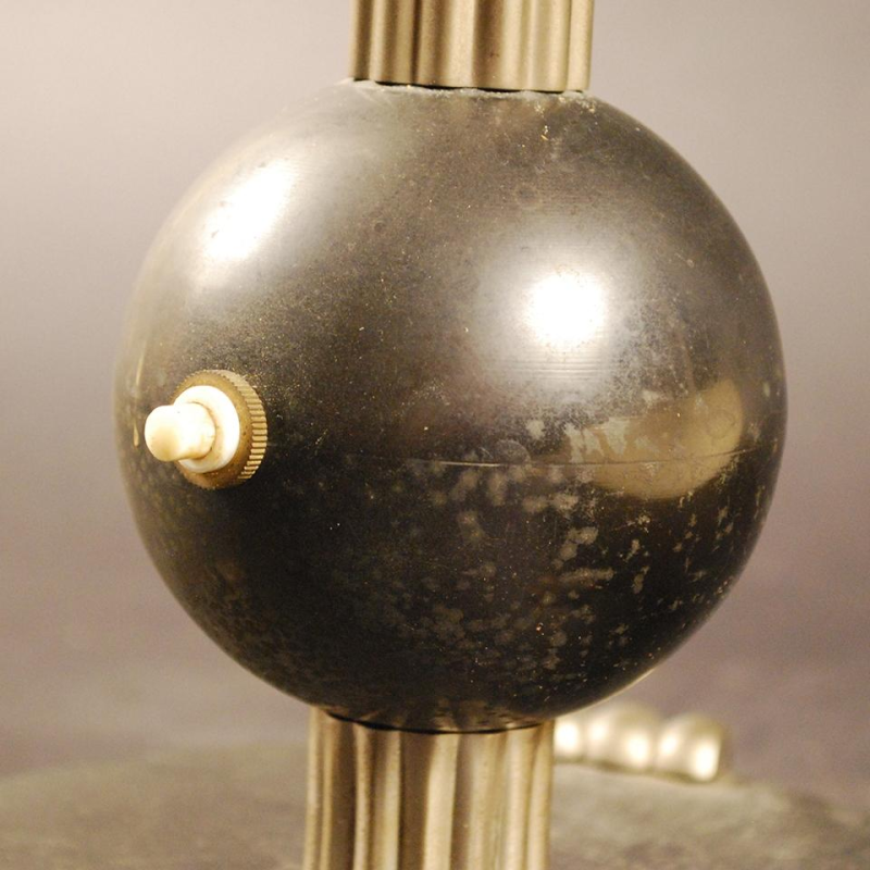Art Deco table lamp, ball base, steel, nickel-plated metal and opaline, ca 1930