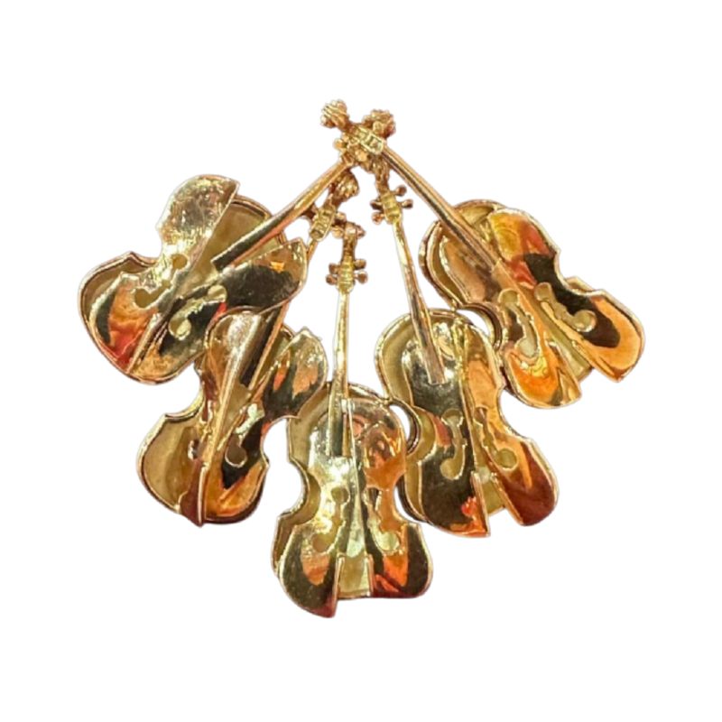 Arman, broche / pendentif en or, décor aux violons, nouveau réalisme XXe s