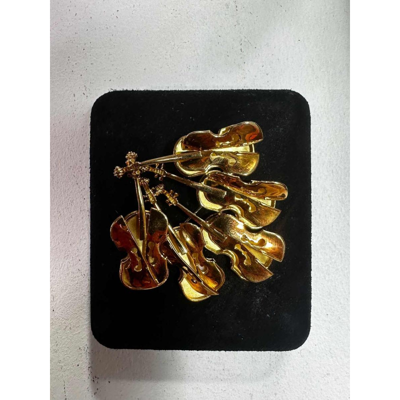 Arman, gold brooch/pendant, decorated with violins, 20th-century New Realism