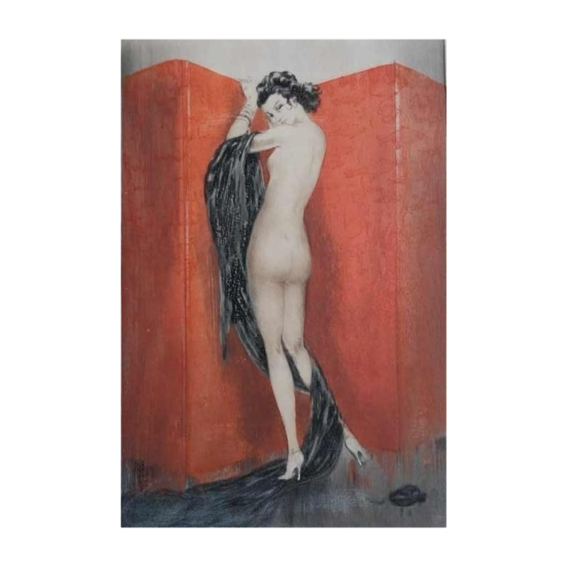 Louis ICART “Paravent rouge“ eau forte / aquatinte sur papier, 1933