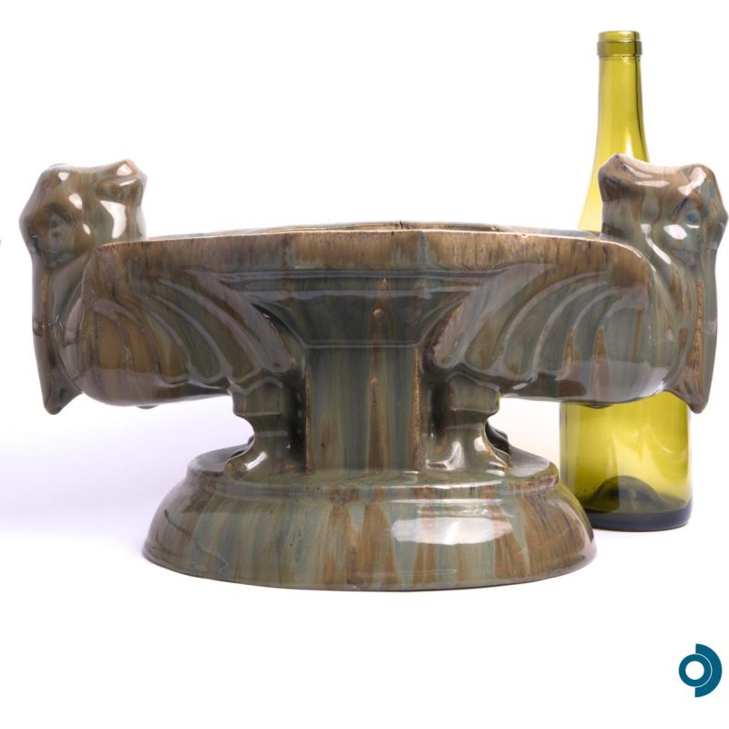 Roger Guérin, stoneware planter with stylized pelicans, early 20th century