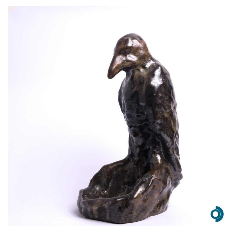 Arthur CRACO “Corbeau” sculptuur / opbergbakje in geglazuurd steengoed, ca 1925