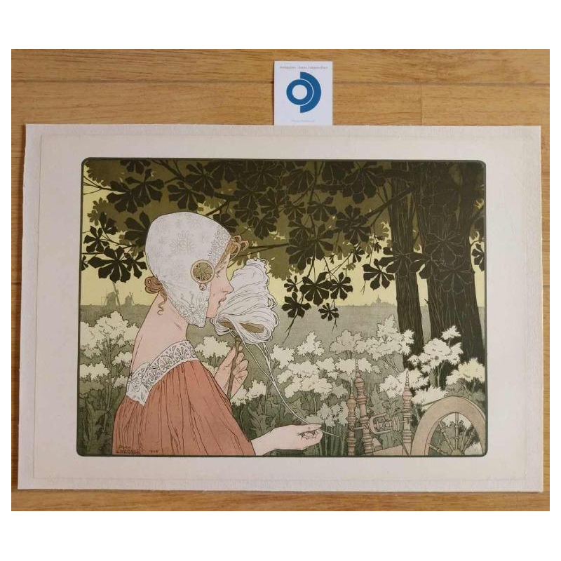 Henri PRIVAT-LIVEMONT - De spinner - decoratieve prent, 1904