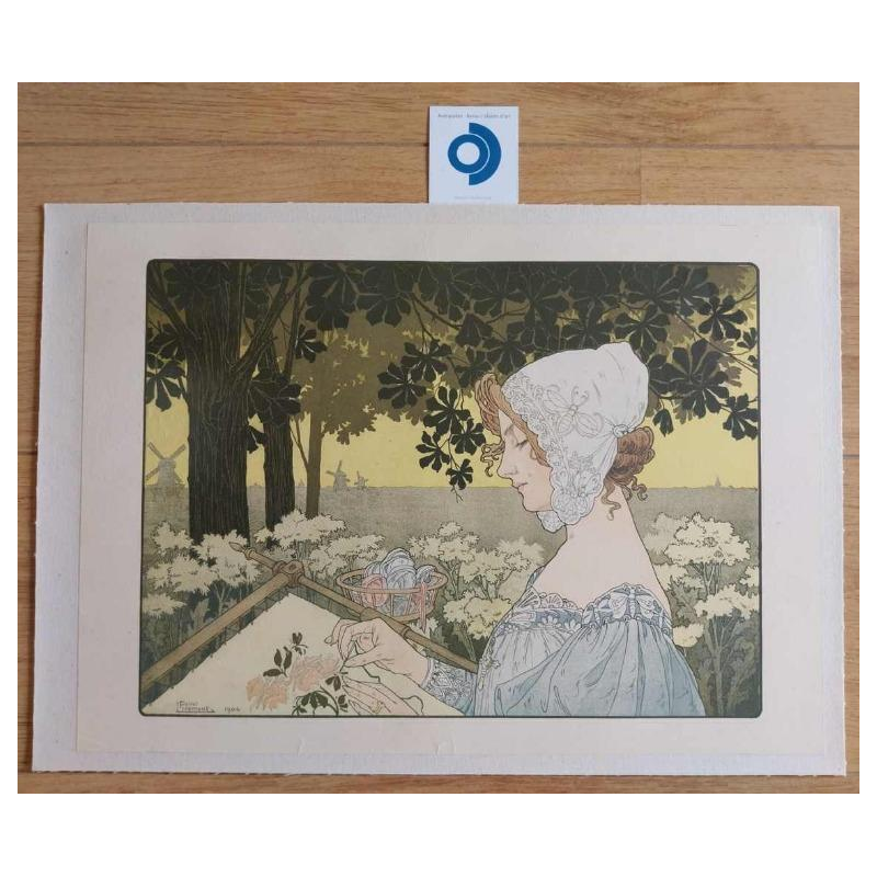 Henri PRIVAT-LIVEMONT - The Embroiderer - decorative print, 1904