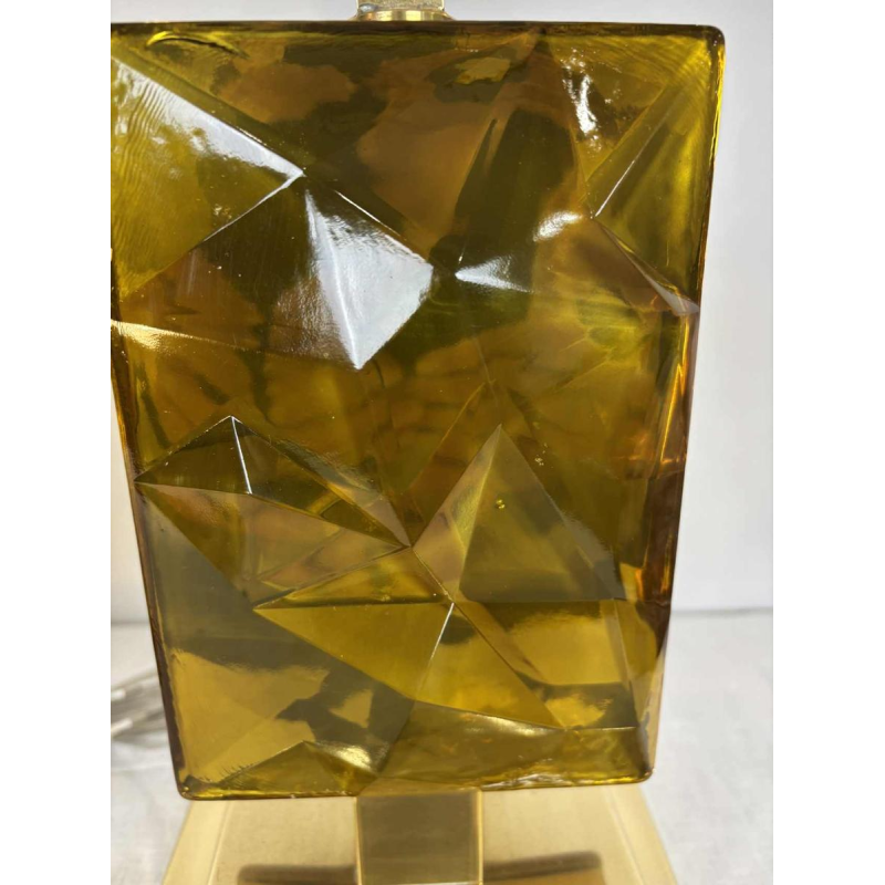 Paire de lampes à poser Hollywood Regency, verre de Murano, structure en laiton doré, 1980s