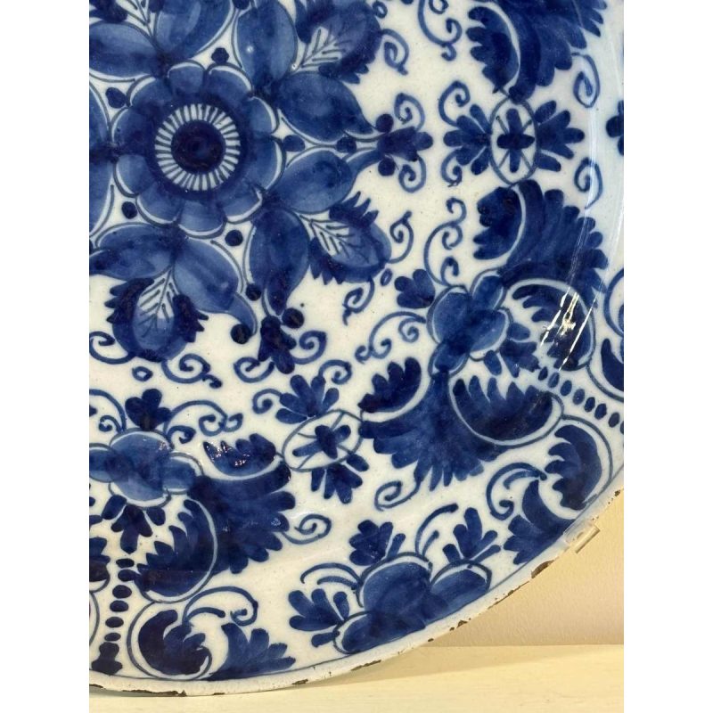 Delft, grand plat circulaire en céramique, Hollande 18e siècle