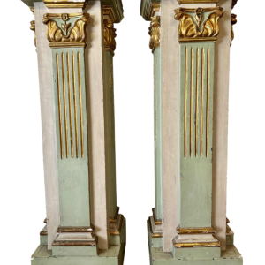 Pair of carved, painted and gilded wooden saddles, late 19th century Italy