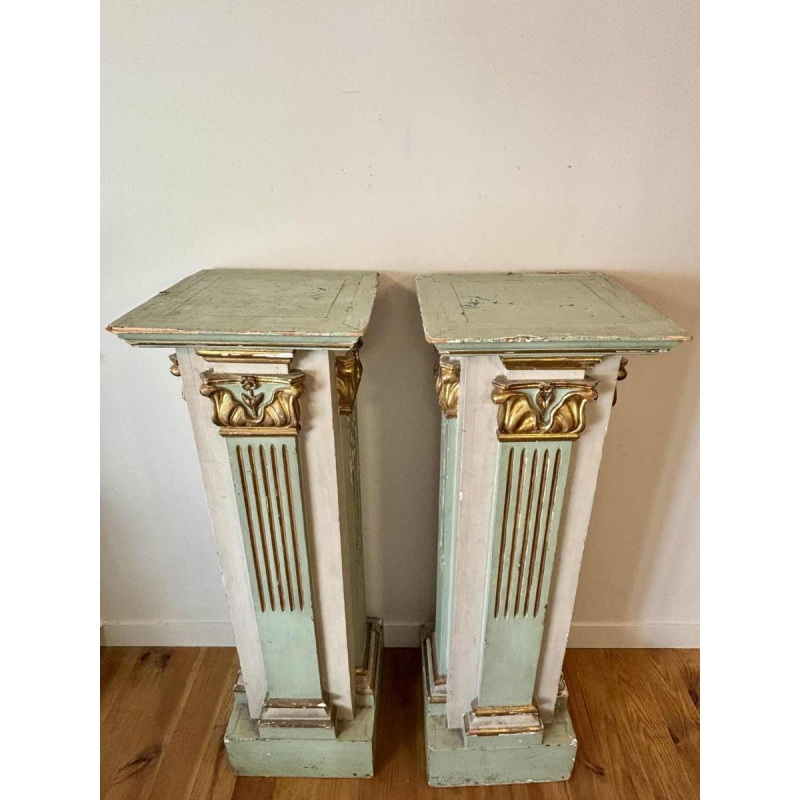 Pair of carved, painted and gilded wooden saddles, late 19th century Italy