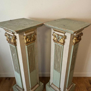 Pair of carved, painted and gilded wooden saddles, late 19th century Italy