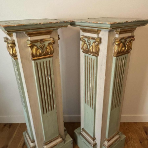 Pair of carved, painted and gilded wooden saddles, late 19th century Italy