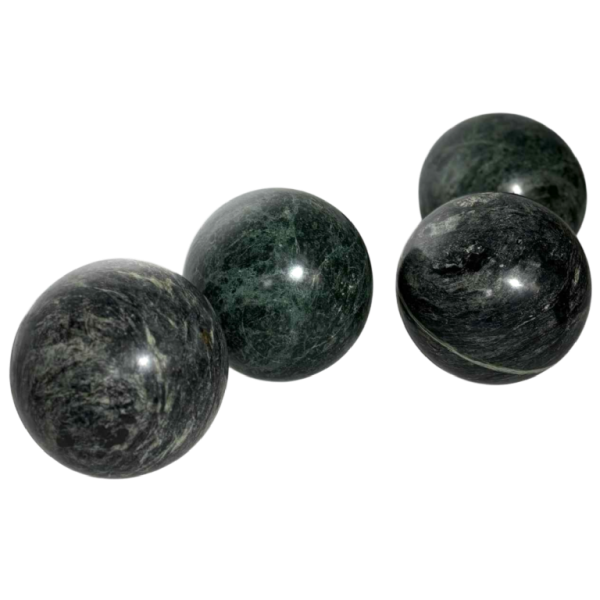 Set van 4 decoratieve bollen in groen marmer, 20e eeuw