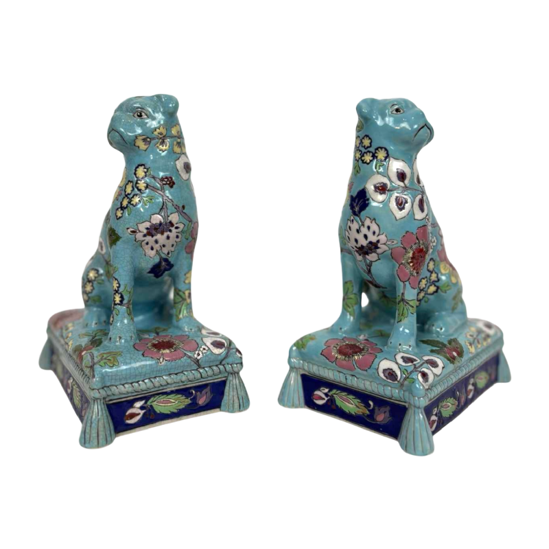 Longwy, pair of dogs in Longwy enamel, late 19th / early 20th century