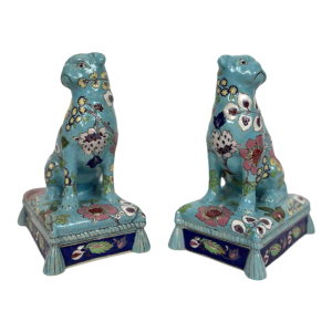 Longwy, pair of dogs in Longwy enamel, late 19th / early 20th century