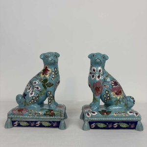 Longwy, pair of dogs in Longwy enamel, late 19th / early 20th century