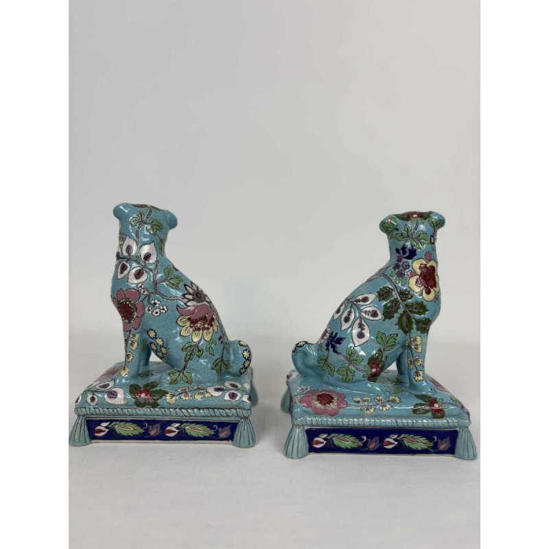 Longwy, pair of dogs in Longwy enamel, late 19th / early 20th century