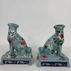 Longwy, pair of dogs in Longwy enamel, late 19th / early 20th century