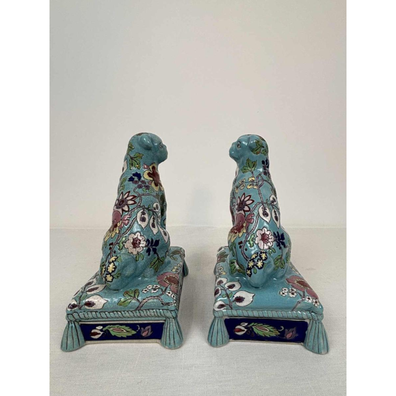 Longwy, pair of dogs in Longwy enamel, late 19th / early 20th century