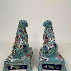 Longwy, pair of dogs in Longwy enamel, late 19th / early 20th century