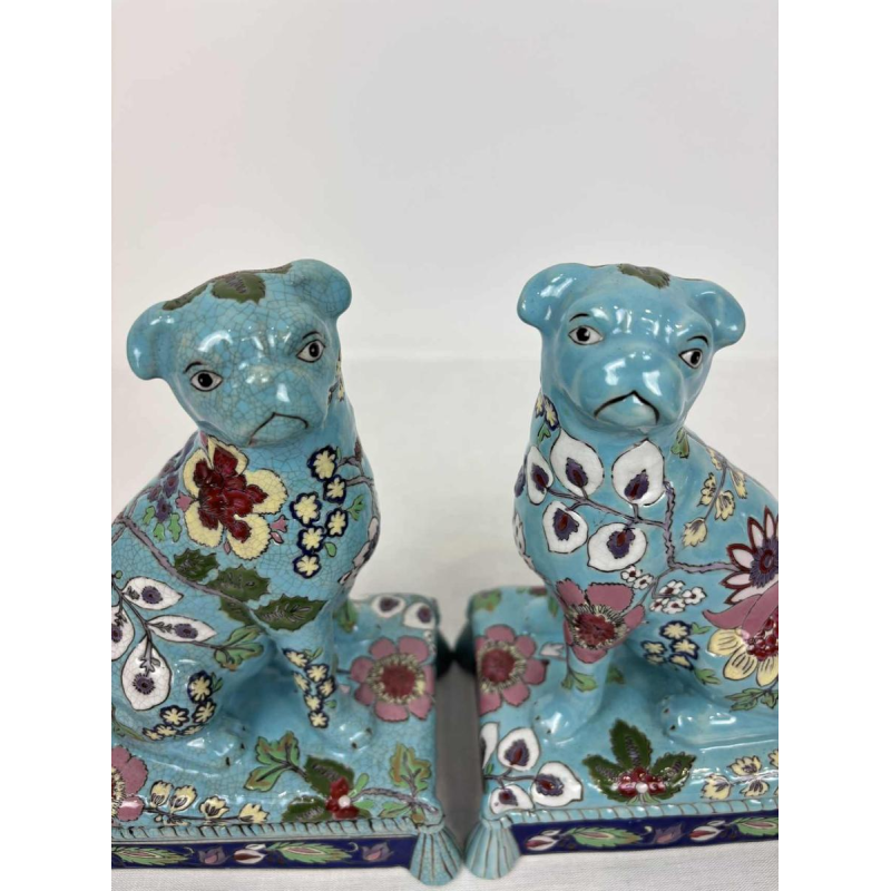 Longwy, pair of dogs in Longwy enamel, late 19th / early 20th century