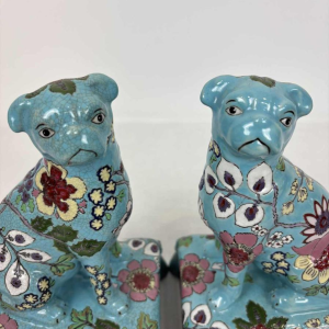 Longwy, pair of dogs in Longwy enamel, late 19th / early 20th century