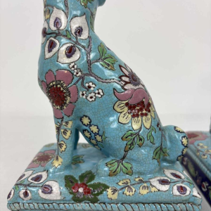 Longwy, pair of dogs in Longwy enamel, late 19th / early 20th century