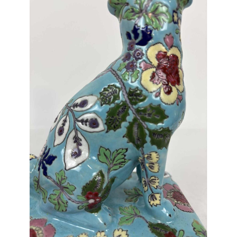 Longwy, pair of dogs in Longwy enamel, late 19th / early 20th century