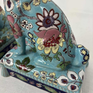 Longwy, pair of dogs in Longwy enamel, late 19th / early 20th century