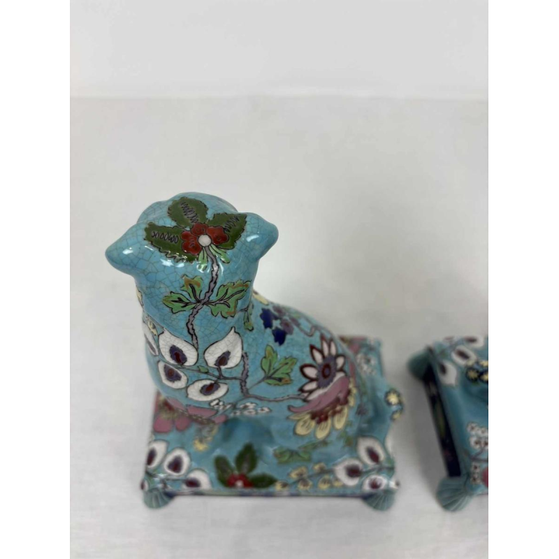 Longwy, pair of dogs in Longwy enamel, late 19th / early 20th century