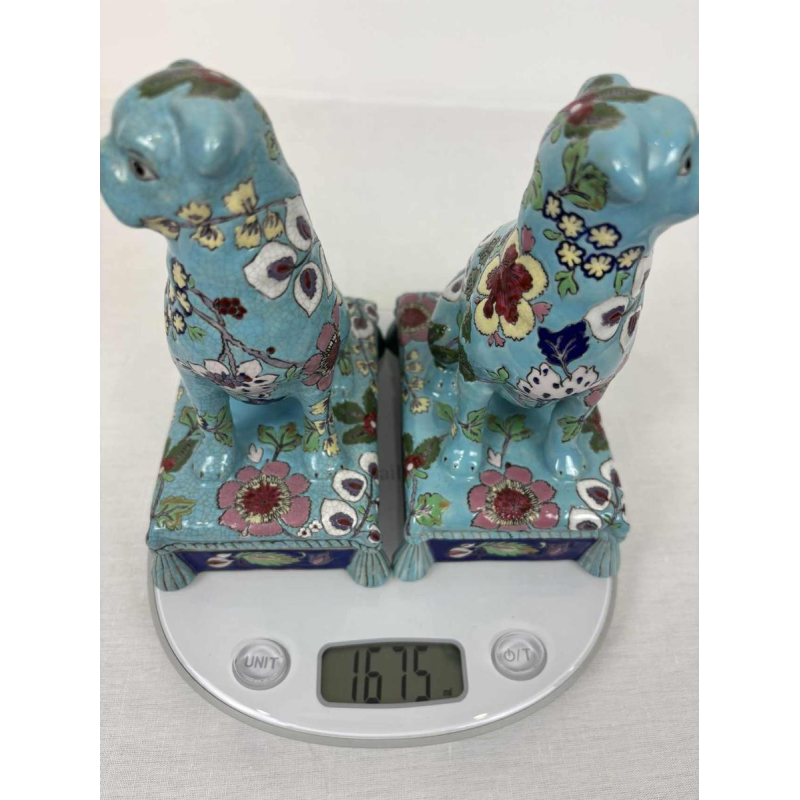 Longwy, pair of dogs in Longwy enamel, late 19th / early 20th century