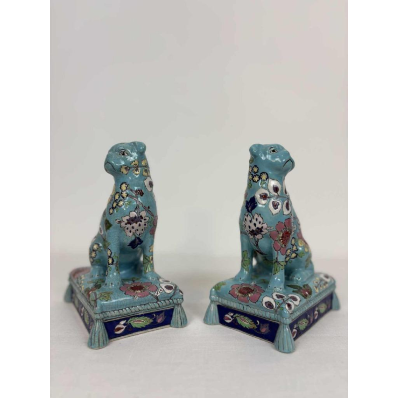 Longwy, pair of dogs in Longwy enamel, late 19th / early 20th century