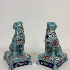 Longwy, pair of dogs in Longwy enamel, late 19th / early 20th century