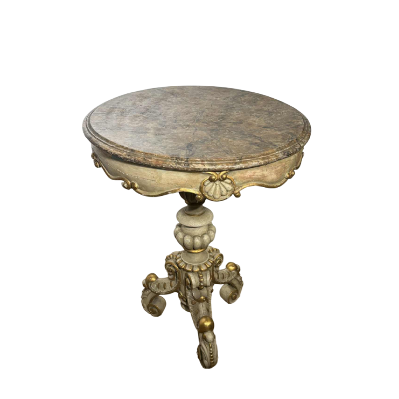 Round pedestal table in painted wood with marble-look painted top, late 19th century