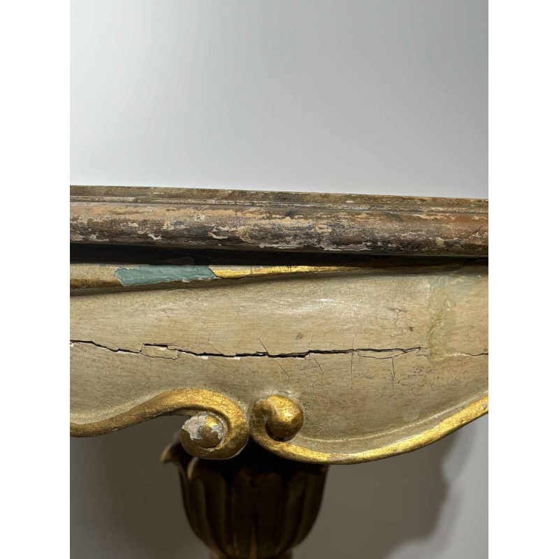 Round pedestal table in painted wood with marble-look painted top, late 19th century