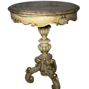 Ronde sokkeltafel van beschilderd hout met marmer-look beschilderd blad, eind 19e eeuw