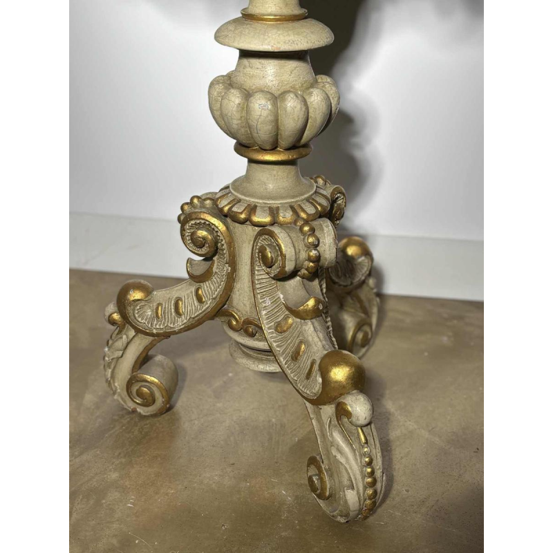 Round pedestal table in painted wood with marble-look painted top, late 19th century